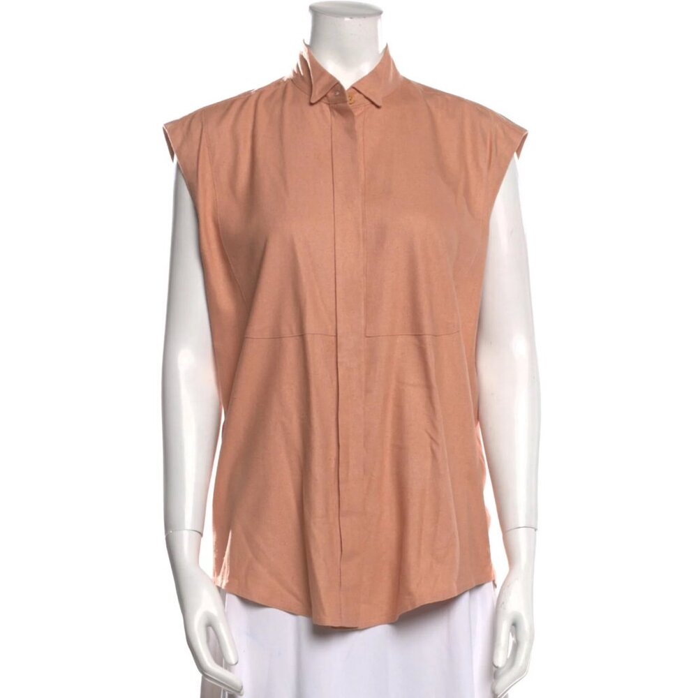 Electric Feathers Peach Silk Noil Button-Up Top